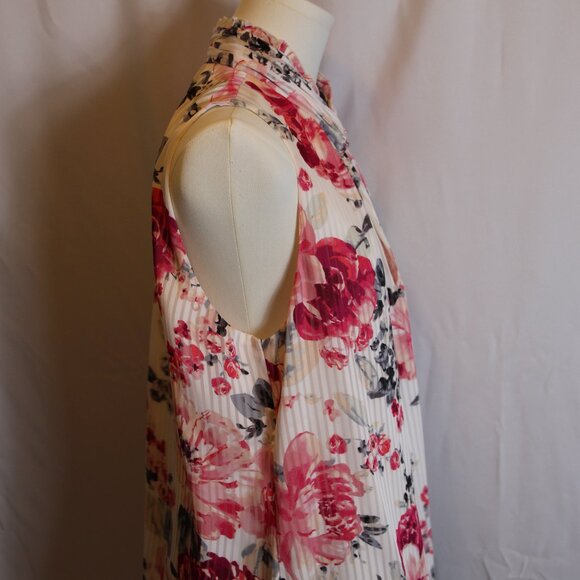 White House Black Market Sleeveless White/Pink Floral Blouse Women's Size 14 - Picture 5 of 12